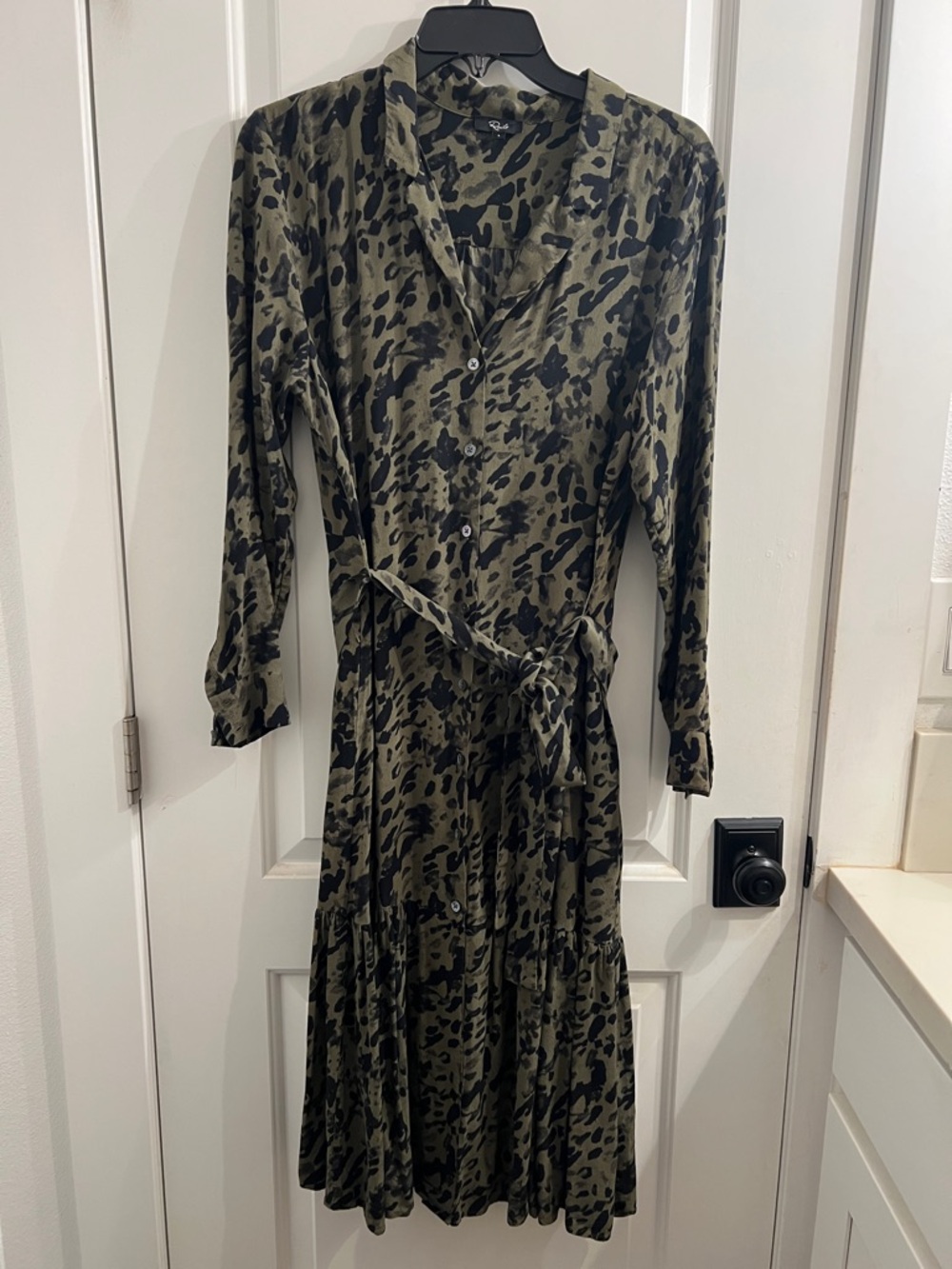 Rails Olive Green Animal Print Long Sleeve Button-Down Wrap Dress
